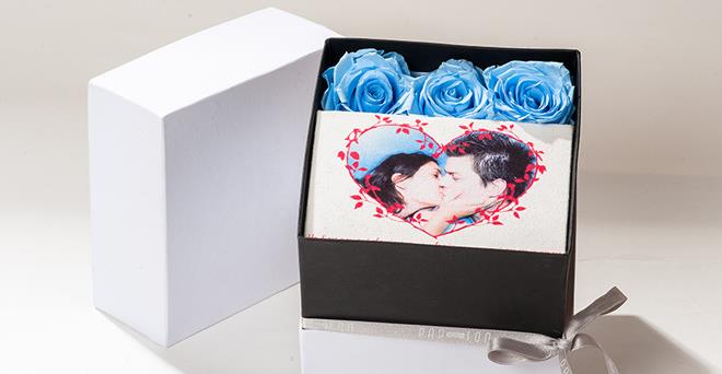 flower box con rose stabilizzate personalizzati con foto