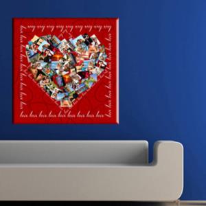 foto collage stampato su tela a forma di cuore
