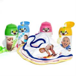 Bavaglino e borraccia colorata personalizzata per il tuo bambino!